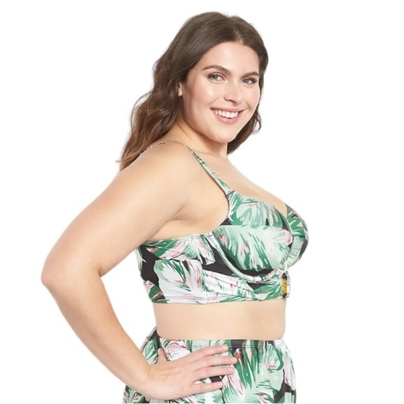 Lane Bryant NWOT Longline Underwire Buckle Swim Bikini Top - Aruba Palm 44DDD - Picture 3 of 5